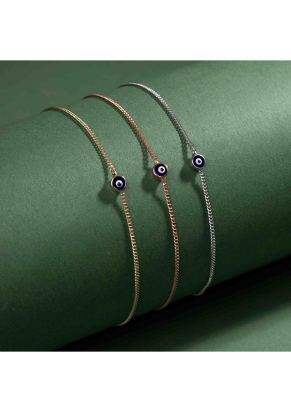 Lacivert Nazar Boncuklu Minimal Altın Bileklik