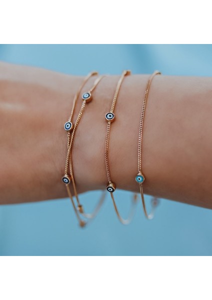 Lacivert Nazar Boncuklu Minimal Altın Bileklik indirimleri