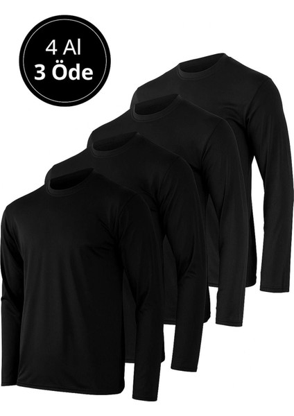 Erkek Siyah 4'lü Paket Basic Uzun Kollu Tişört Sporcu Body T-Shirt fiyatları