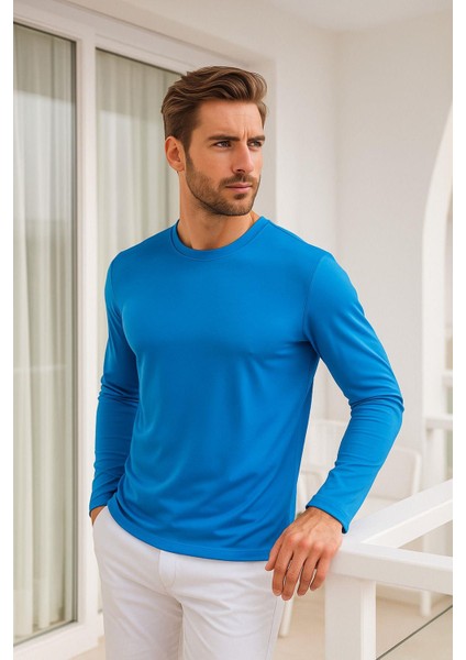 Erkek Uzun Kollu Bisiklet Yaka Tişört - %100 Pamuk Basic Relaxed T-Shirt modelleri