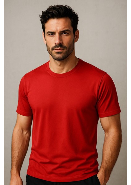 Erkek %100 Pamuk Slim Fit Sporcu Tişört Basic Bisiklet Yaka Kısa Kollu T-Shirt fırsatları