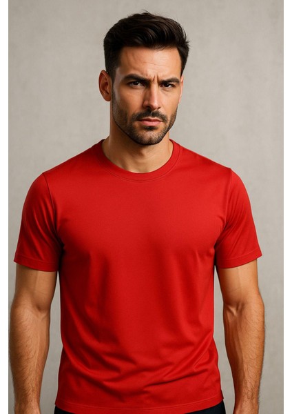 Erkek %100 Pamuk Slim Fit Sporcu Tişört Basic Bisiklet Yaka Kısa Kollu T-Shirt indirimleri