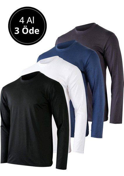 Erkek 4'lü Paket Basic Uzun Kollu Tişört Sporcu Body T-Shirt