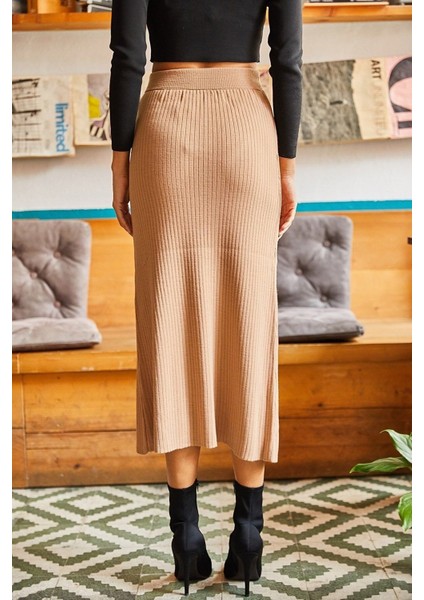 Kadın Yandan Açılabilir Düğmeli Yüksek Bel Triko Etek TD4000 modelleri