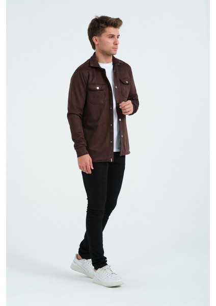 Kahverengi Erkek Süet Gömlek Tişört Üstü Kalın Gömlek Ceket modelleri