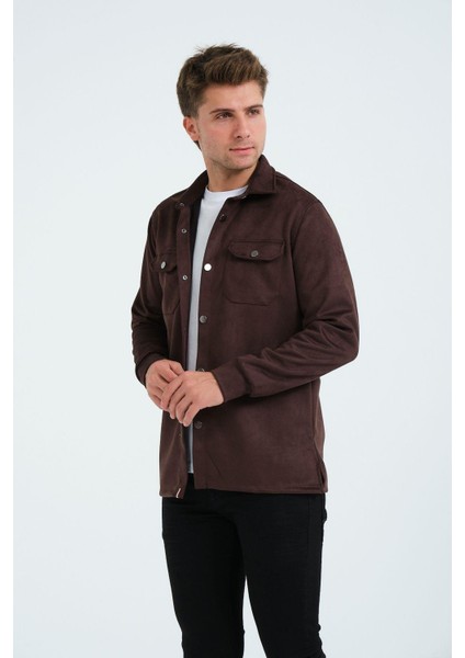 Kahverengi Erkek Süet Gömlek Tişört Üstü Kalın Gömlek Ceket fırsatları