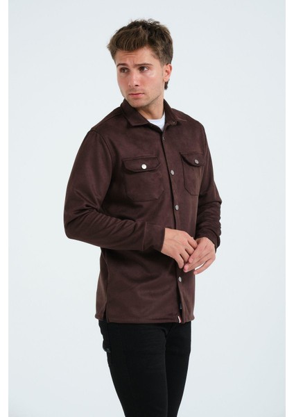 Kahverengi Erkek Süet Gömlek Tişört Üstü Kalın Gömlek Ceket indirimleri