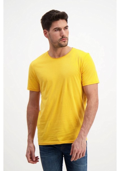 Sarı Erkek Yıkamalı Basic T-Shirt