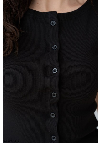 Kadın Siyah Bisiklet Yaka Düğmeli Bluz fiyatları