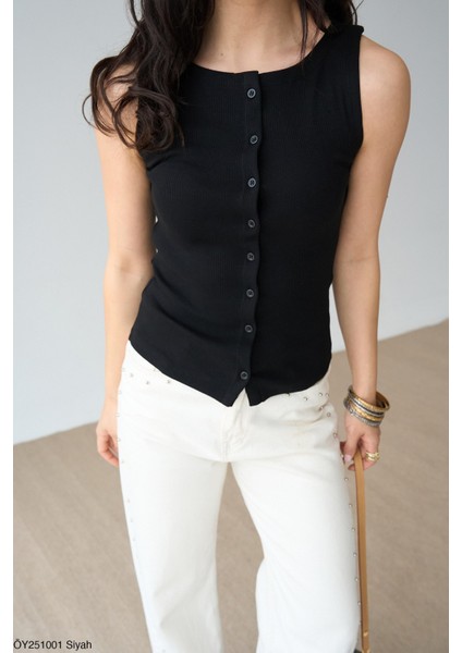 Kadın Siyah Bisiklet Yaka Düğmeli Bluz modelleri