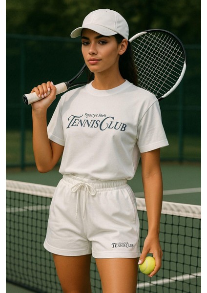 Kadın Sporty Kısa Kollu Bisiklet Yaka Oversize T-Shirt ve Şortlu Alt Üst Takım Tenis Ikili Takım modelleri
