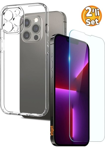 iPhone 13 Pro Max Şeffaf Kılıf + Cam Ekran Koruyucu Seti
