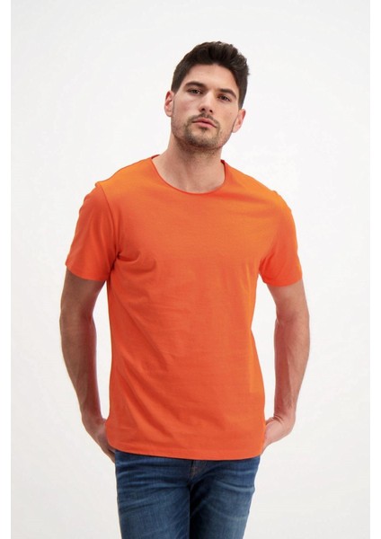 Turuncu Erkek Yıkamalı Basic T-Shirt