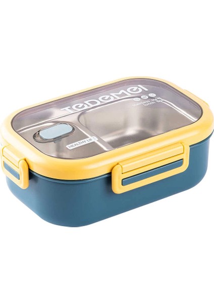 2 Bölmeli Paslanmaz Çelik Sızdırmaz Saklama Kabı Beslenme Kabı 0,85 Lt. Yeşil-Sarı Ithal Ürün