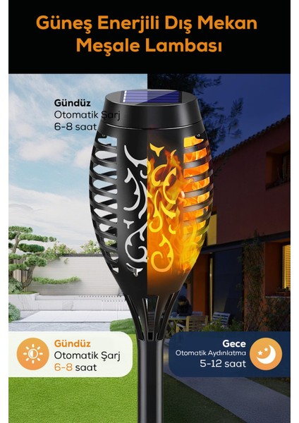 5’li Güneş Enerjili Alev Efektli LED Meşale | Solar Bahçe Aydınlatması ve Dış Mekan Lambası modelleri
