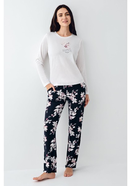 Kadın Mevsimlik Uzunkol Bisiklet Yaka Pijama Takım, %50 Pamuk %50 Modal modelleri