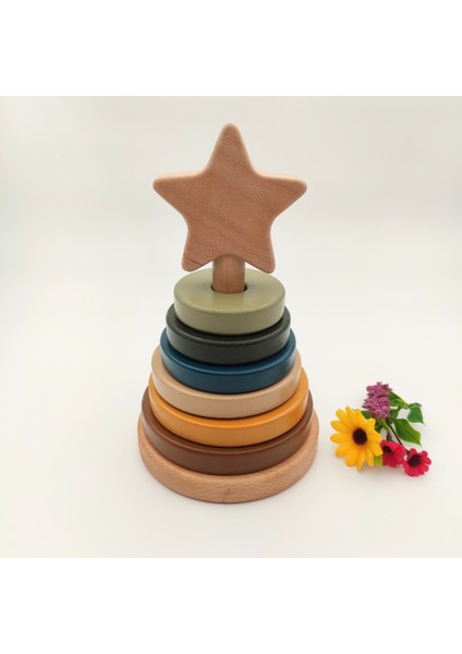 Montessori Disk Kulesi | 8 Parçalı Ahşap Eğitici Oyuncak | 12 Ay ve Üzeri Için El-Göz ve Dikkat Geliştirici