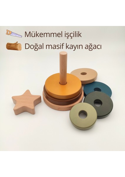 Montessori Disk Kulesi | 8 Parçalı Ahşap Eğitici Oyuncak | 12 Ay ve Üzeri Için El-Göz ve Dikkat Geliştirici fiyatları
