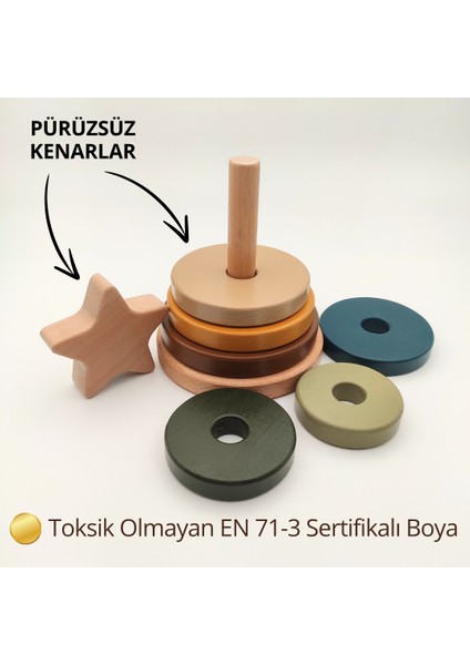 Montessori Disk Kulesi | 8 Parçalı Ahşap Eğitici Oyuncak | 12 Ay ve Üzeri Için El-Göz ve Dikkat Geliştirici modelleri