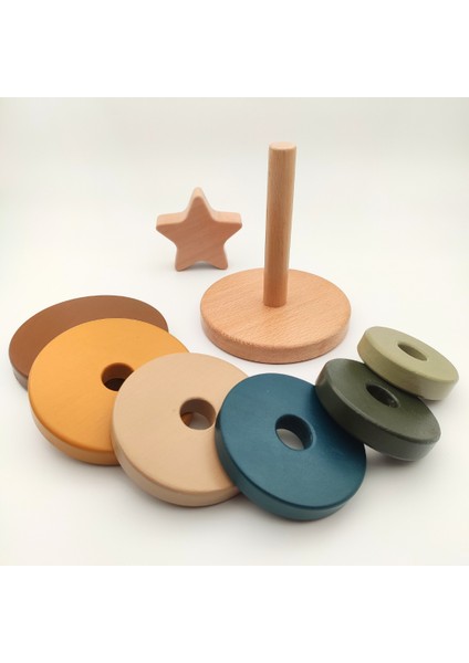 Montessori Disk Kulesi | 8 Parçalı Ahşap Eğitici Oyuncak | 12 Ay ve Üzeri Için El-Göz ve Dikkat Geliştirici indirimleri