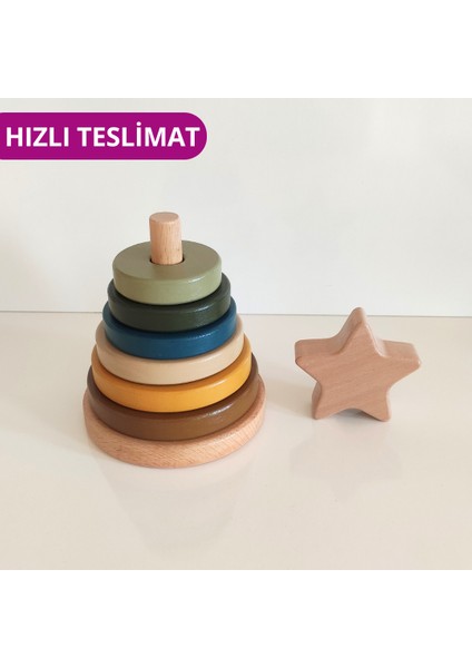 Montessori Disk Kulesi | 8 Parçalı Ahşap Eğitici Oyuncak | 12 Ay ve Üzeri Için El-Göz ve Dikkat Geliştirici