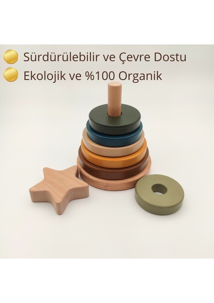 Montessori Disk Kulesi | 8 Parçalı Ahşap Eğitici Oyuncak | 12 Ay ve Üzeri Için El-Göz ve Dikkat Geliştirici