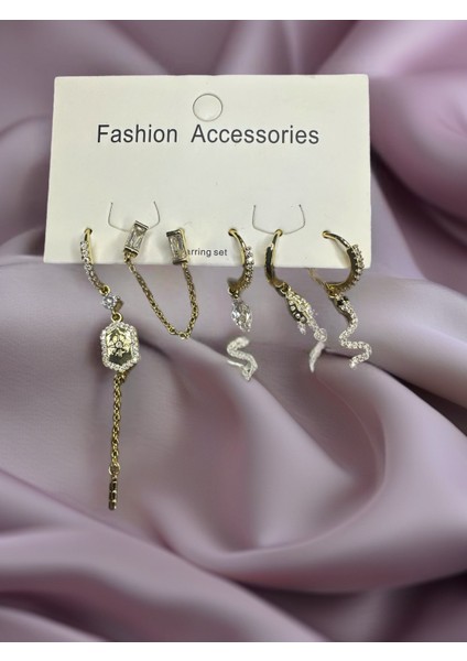 Kadın Vip Seri Zirkon Taşlı Karışık Figürlü 6'lı Küpe Paslanmaz Kararmaz fiyatları