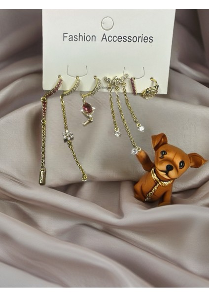 Kadın Vip Seri Zirkon Taşlı Karışık Figürlü 6'lı Küpe Paslanmaz Kararmaz modelleri