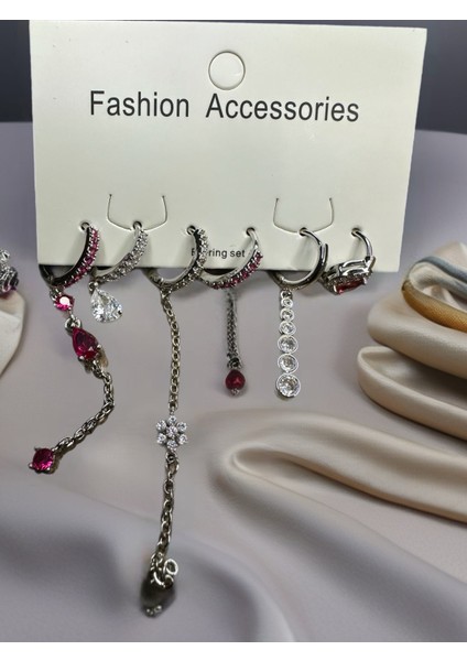 Kadın Vip Seri Zirkon Taşlı Karışık Figürlü 6'lı Küpe Paslanmaz Kararmaz indirimleri