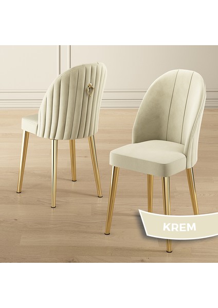 Rada Serisi 80x132 Açılabilir Lak Panel Siyah Mermer Desen Masa 4 Krem Sandalye Gold Detay fırsatları