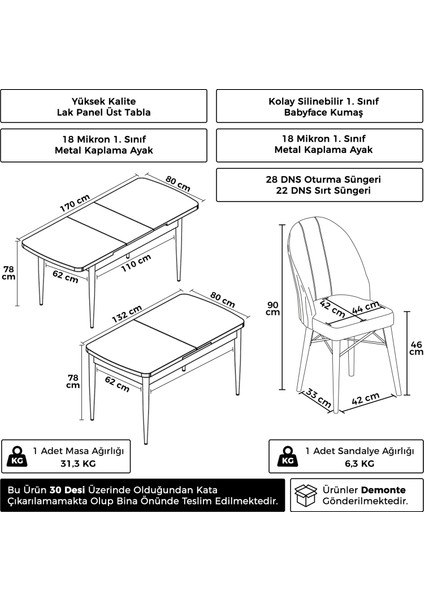 Rada Serisi 80x132 Açılabilir Lak Panel Siyah Mermer Desen Masa 4 Krem Sandalye Gold Detay indirimleri