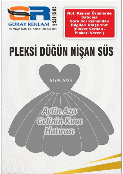 Pleksi Gelinlik Söz Nişan Hediyesi Kod:1