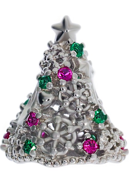 Kadın Yılbaşı Ağacı Taşlı Gümüş Charm