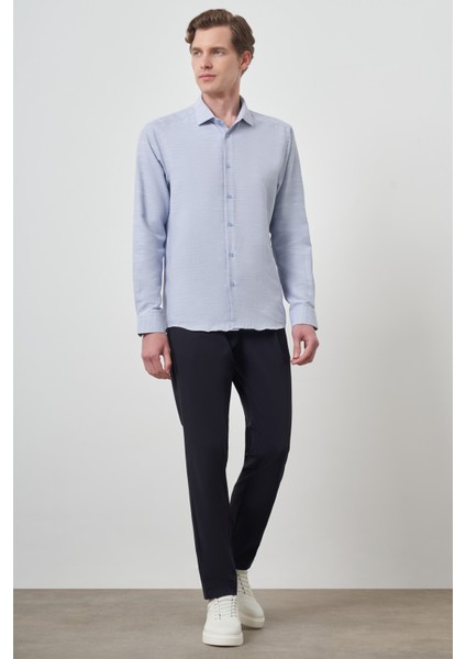 Erkek Mavi Slim Fit Italyan Yaka Gömlek fiyatları