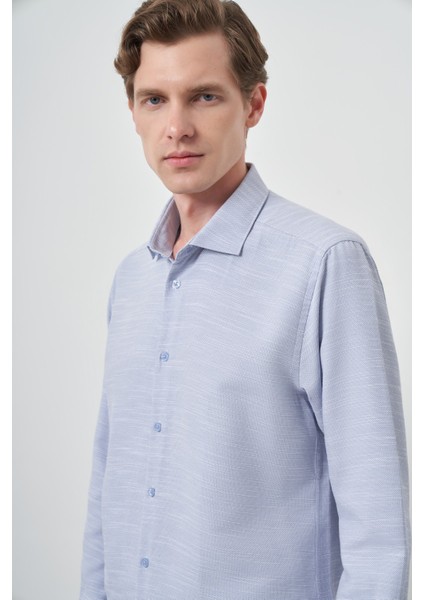 Erkek Mavi Slim Fit Italyan Yaka Gömlek modelleri