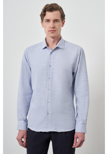 Erkek Mavi Slim Fit Italyan Yaka Gömlek fırsatları