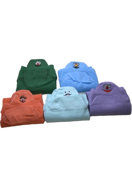 5 Çift Bayan Emojili Soket Renkli Çorap