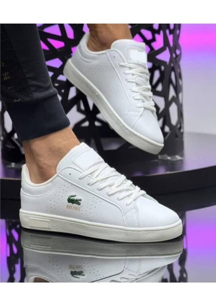 Beyaz Sneakers Erkek Düz Taban Spor Ayakkabı Bağcıklı