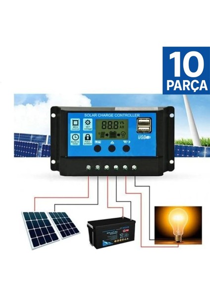 10'lu Paket Güneş Paneli Akü Şarj Kontrol Cihazı 20 AMPER-12V 24V