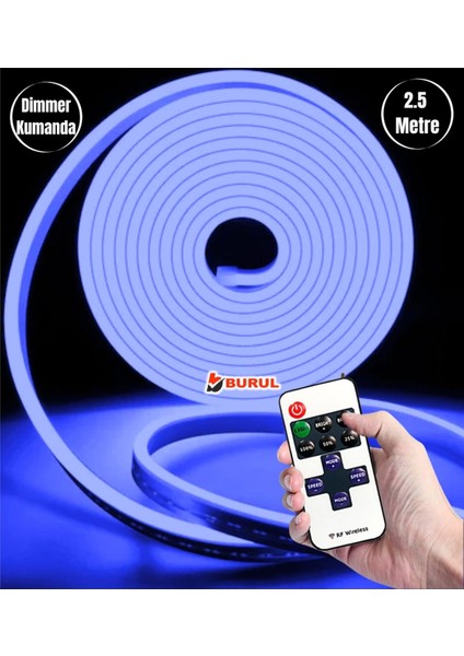2.5 Metre Mavi Işık Esnek Neon LED Şerit Dimmer Kumandalı Dekoratif Aydınlatma Seti SB-6538