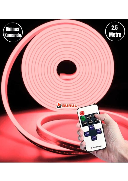 2.5 Metre Kırmızı Işık Esnek Neon LED Şerit Dimmer Kumandalı Dekoratif Aydınlatma Seti SB-6538