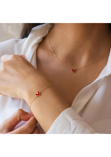 Kırmızı Mineli V Dizayn Kalp Bileklik modelleri
