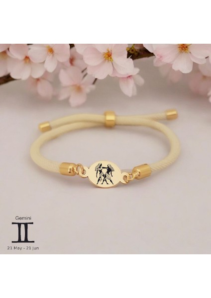 14 Ayar Altın Plakalı Ikizler Burçları Için Beyaz Ipek Örgülü Oval Figürlü Hediye BILEKLIK-424BURÇ fiyatları