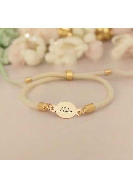 14 Ayar Plakalı Altın Tuba Ismine Özel Beyaz Ipek Örgülü Oval Figürlü Hediye BILEKLIK-424ISIM fiyatları
