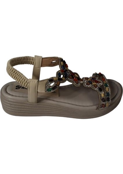 Yazkış Kadın Siyah Ten Üzeri Taşlı Bileği Lastikli 4cm Rahat Taban Sandalet fiyatları