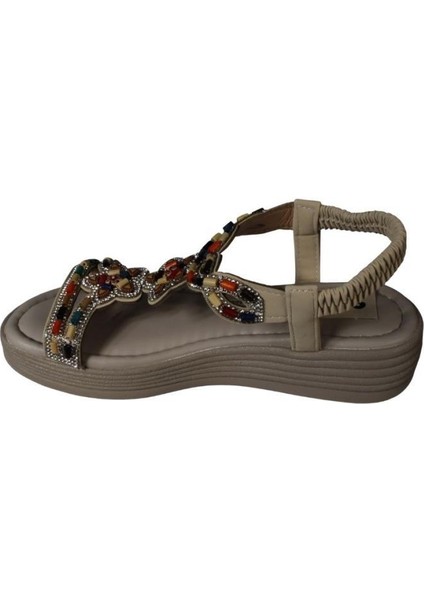 Yazkış Kadın Siyah Ten Üzeri Taşlı Bileği Lastikli 4cm Rahat Taban Sandalet modelleri