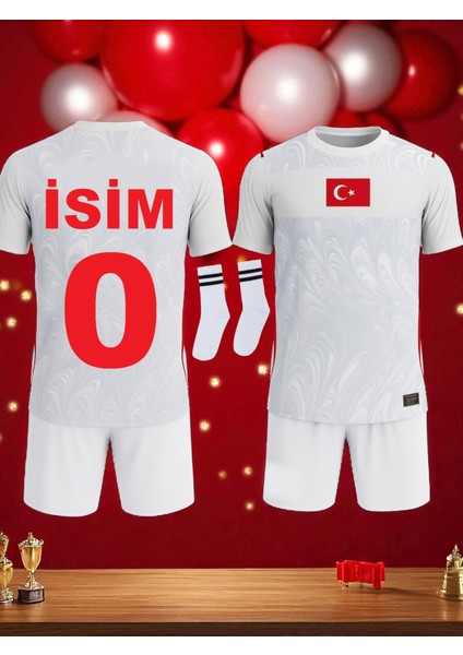 Türkiye Beyaz Milli Takım Isme Özel Yazdırmalı Çocuk Halı Saha Forma Beyaz