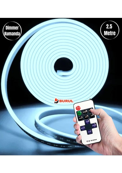 2.5 Metre Buz Mavisi Işık Esnek Neon LED Şerit Dimmer Kumandalı Dekoratif Aydınlatma Seti SB-6538
