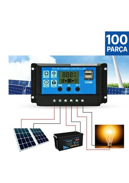 100'LÜ Paket Güneş Paneli Akü Şarj Kontrol Cihazı 10 AMPER-12V 24V