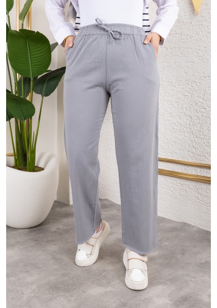 Beli Lastikli Keten Pantolon - Gri / A0104 fiyatları
